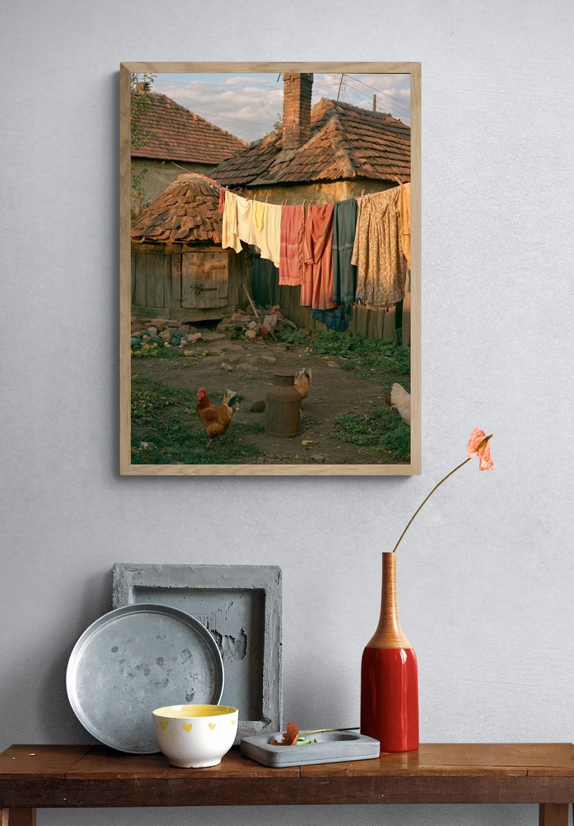 Rural Courtyard Laundry Photography Poster. — room view 3