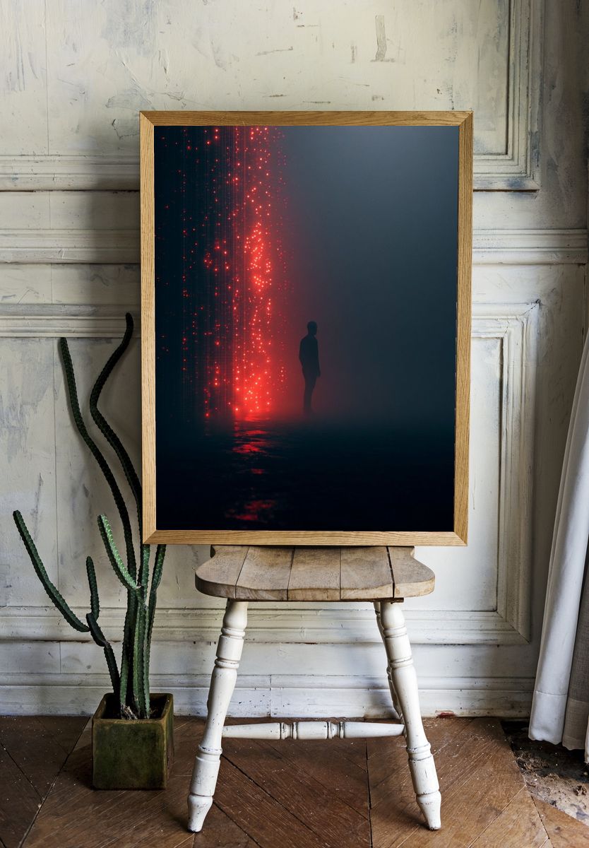 Red Light Silhouette Photography Poster. — room view 1