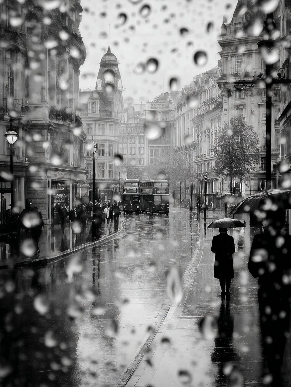Rainy London Street — Black-White Print. poster detail