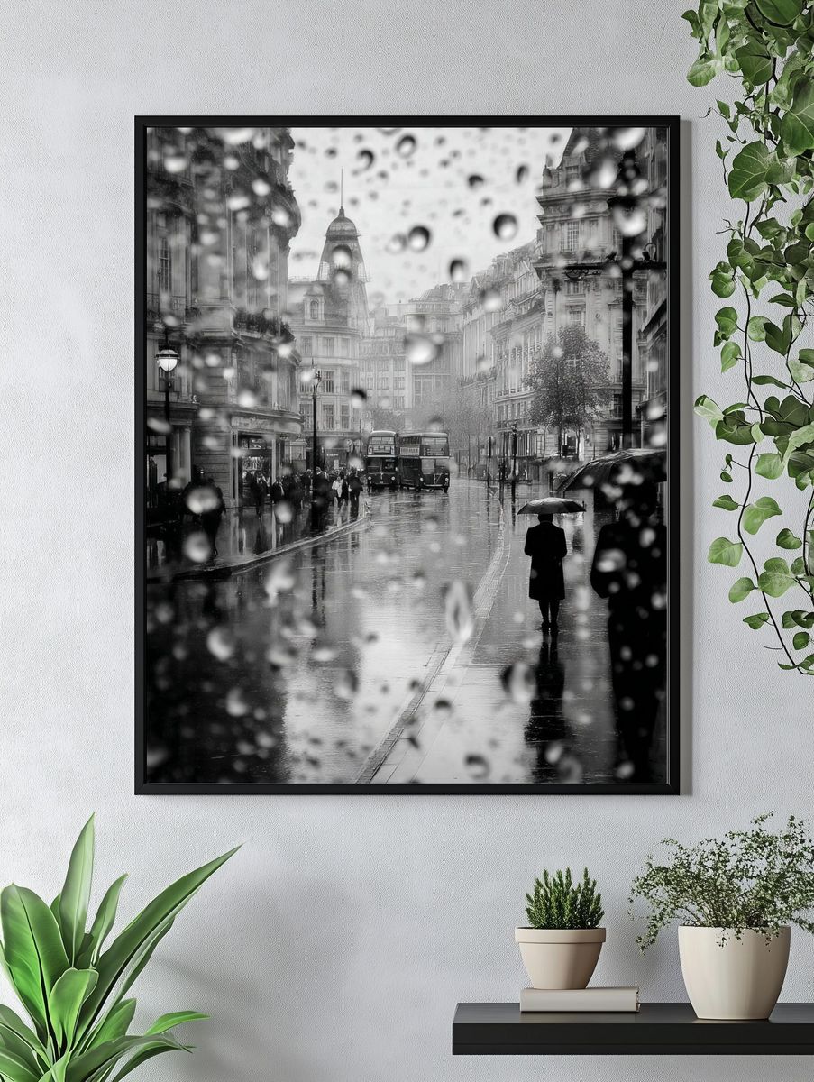 Rainy London Street — Black-White Print. — room view 4
