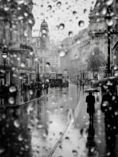 Rainy London Street — Black-White Print. poster print