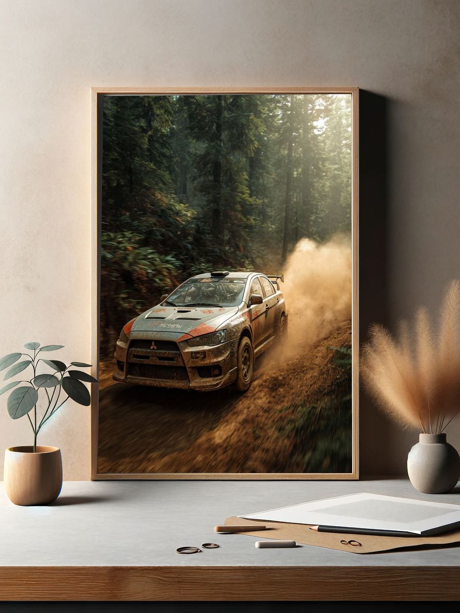Rally Car in Forest Poster. — room view 2