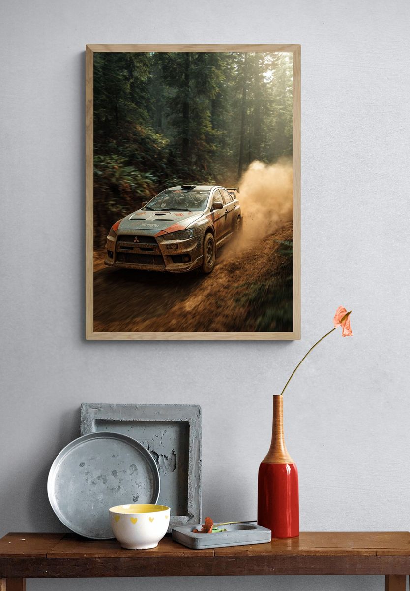 Rally Car in Forest Poster. — room view 3