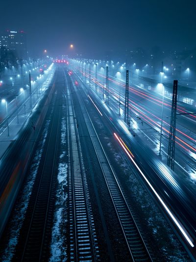 Foggy Railway Nightscape Photography Poster. poster