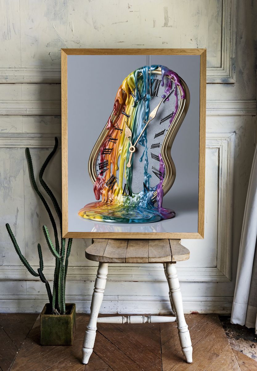 Rainbow Melting Clock Abstract Poster. room preview