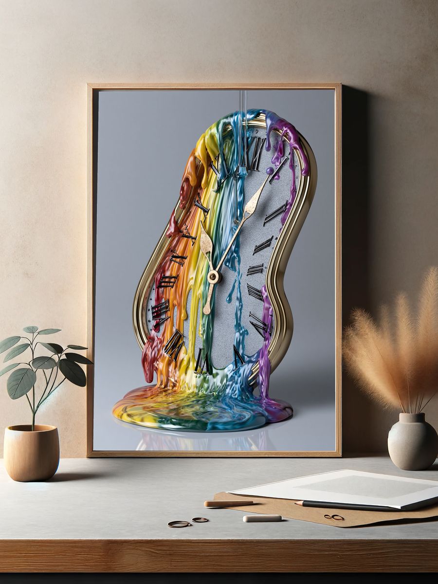 Rainbow Melting Clock Abstract Poster. — room view 2