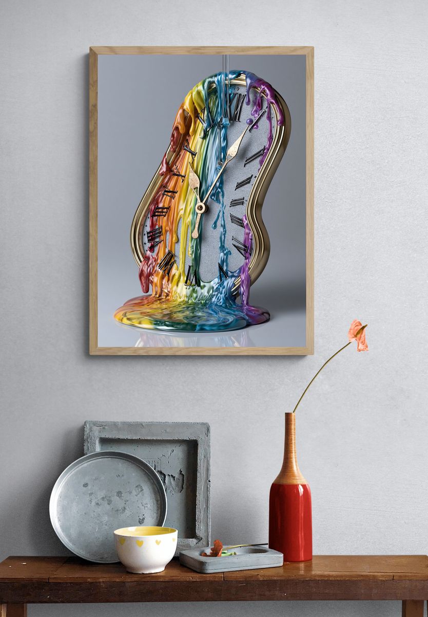 Rainbow Melting Clock Abstract Poster. — room view 3