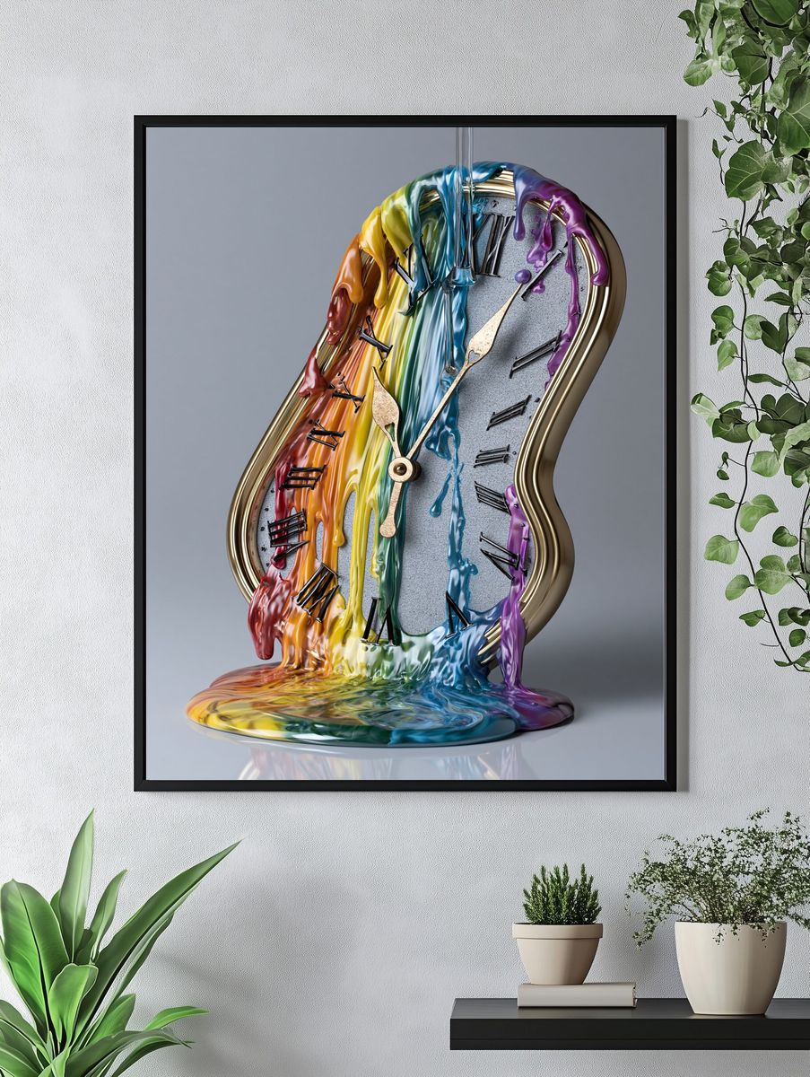 Rainbow Melting Clock Abstract Poster. — room view 4