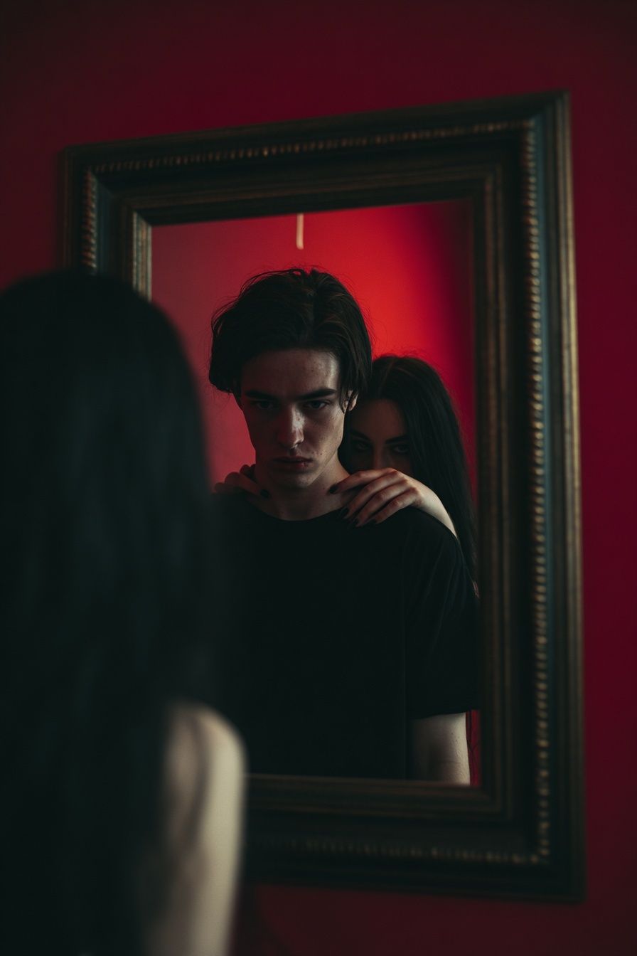 Red Mirror Portrait Photography Poster. poster detail
