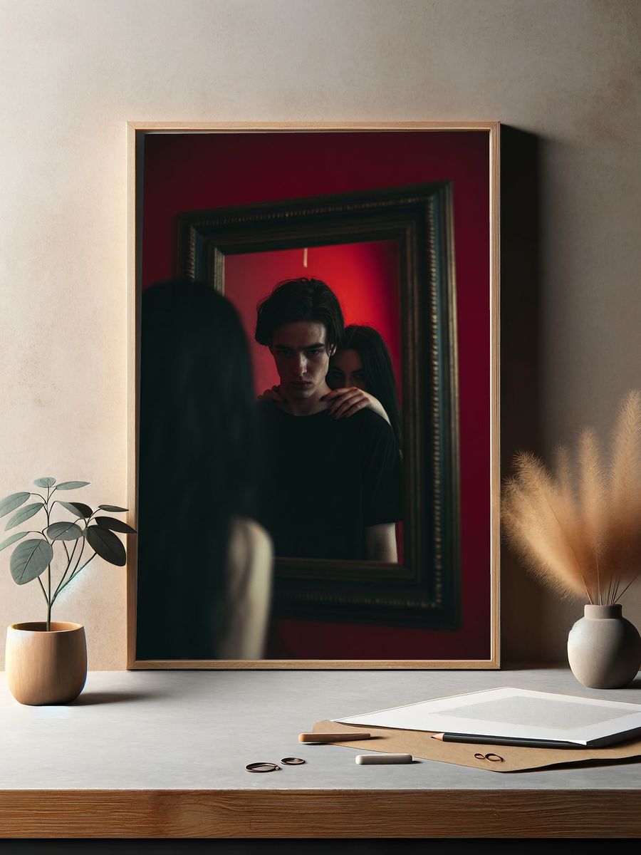 Red Mirror Portrait Photography Poster. — room view 2