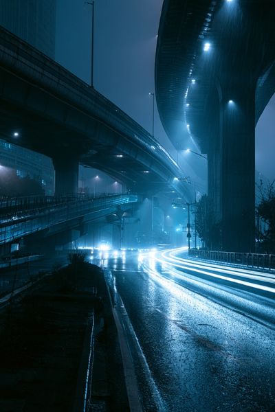 Rainy Overpass Night Photography Poster. poster