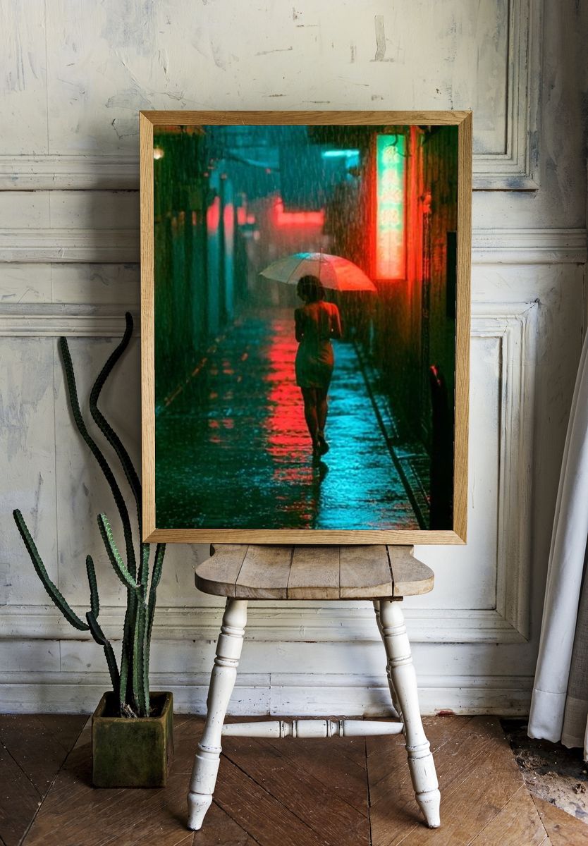 Rainy Neon Alley Poster. room preview