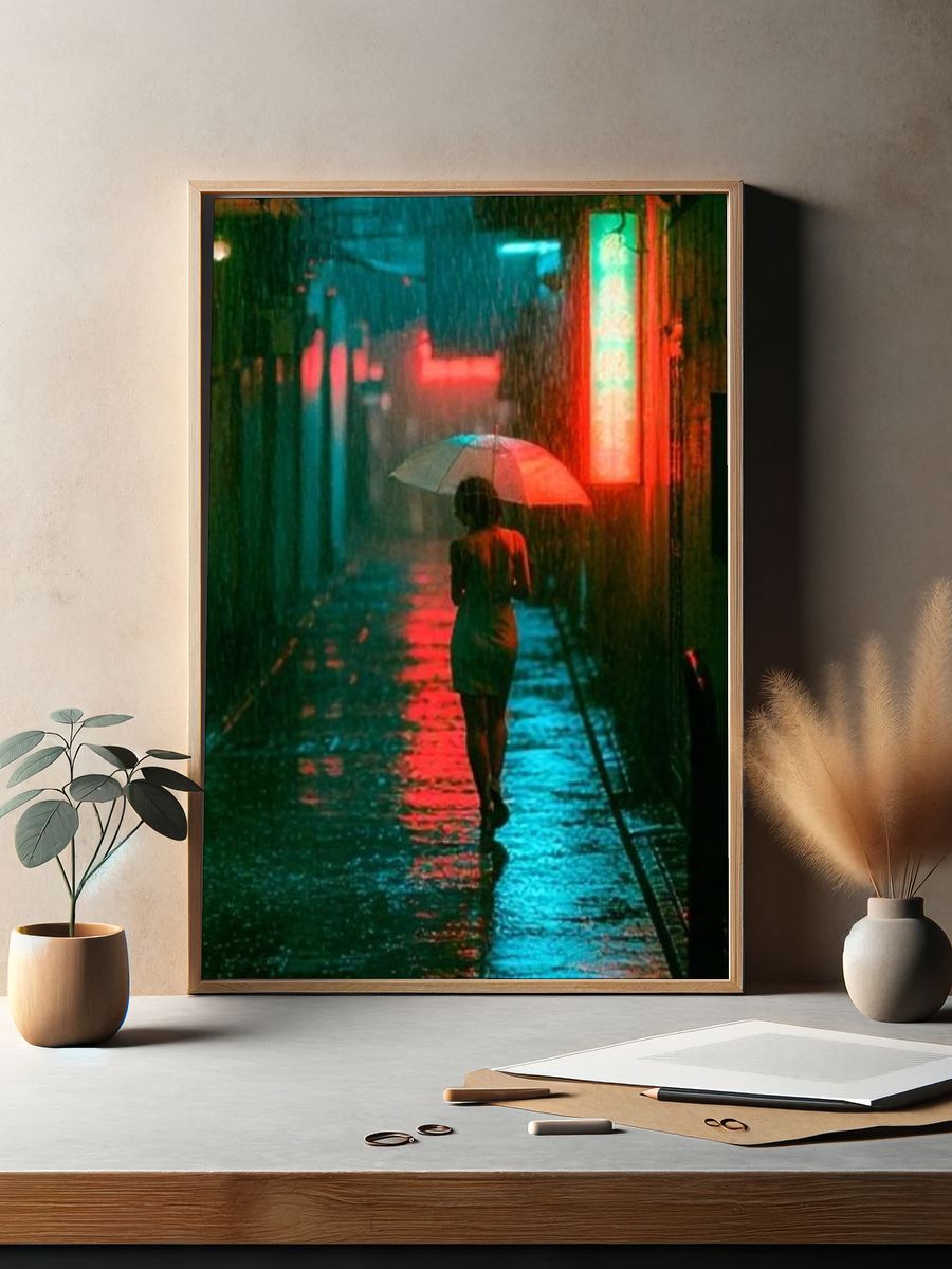 Rainy Neon Alley Poster. — room view 2