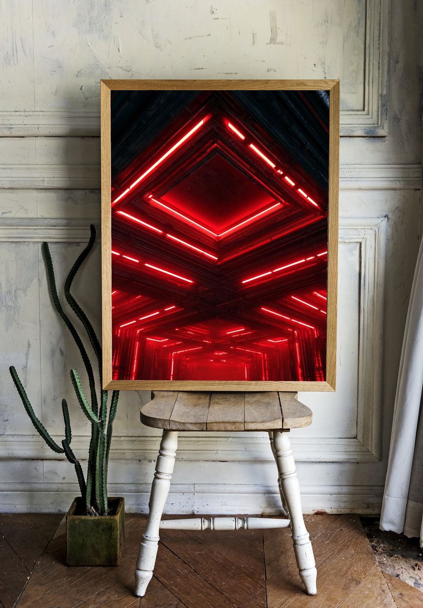 Red Neon Tunnel Abstract Print. room preview