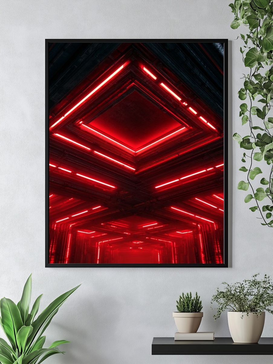 Red Neon Tunnel Abstract Print. — room view 4
