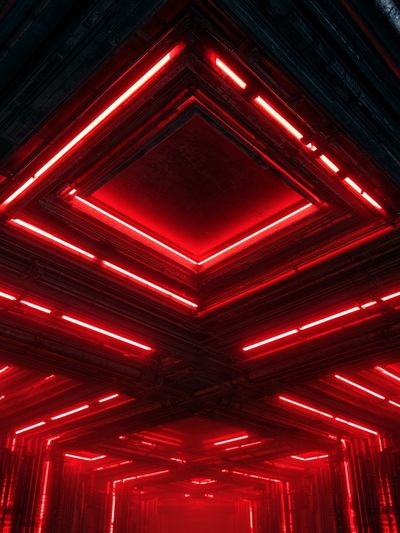 Red Neon Tunnel Abstract Print.