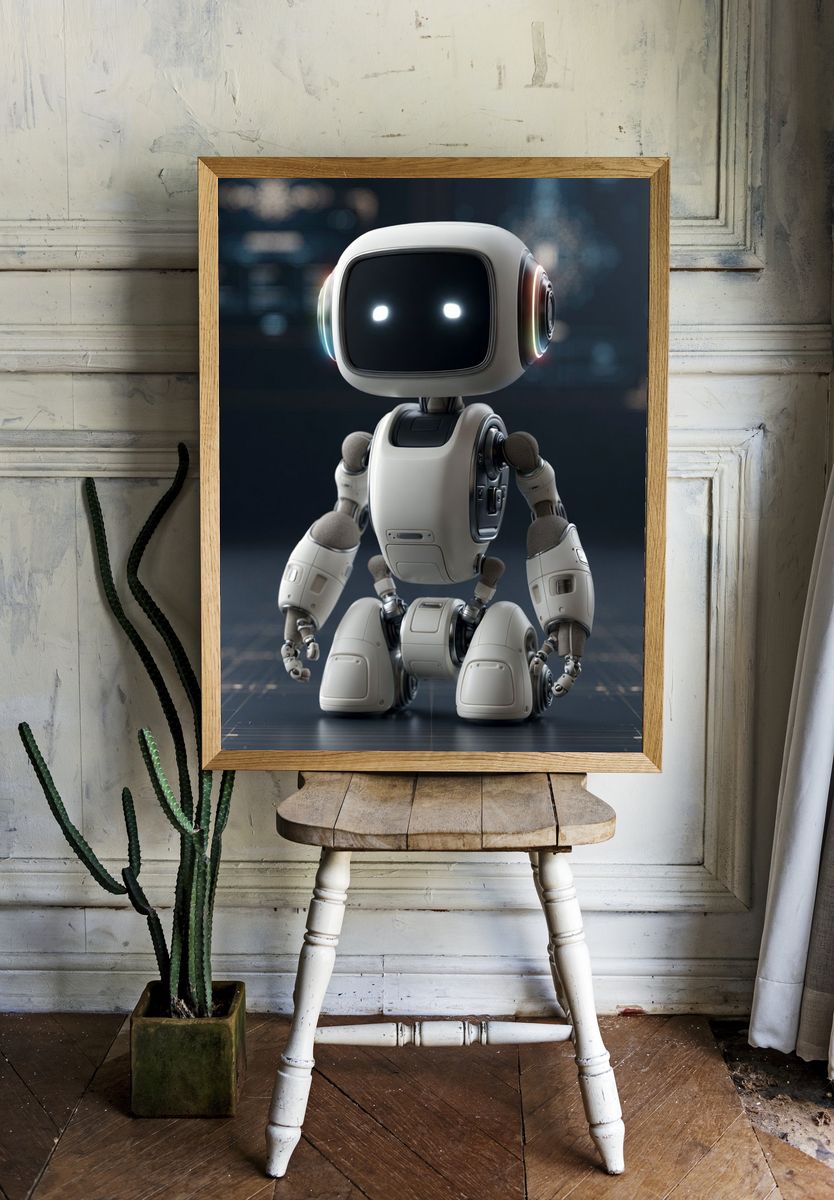 Cute Futuristic Robot Illustration Poster. room preview