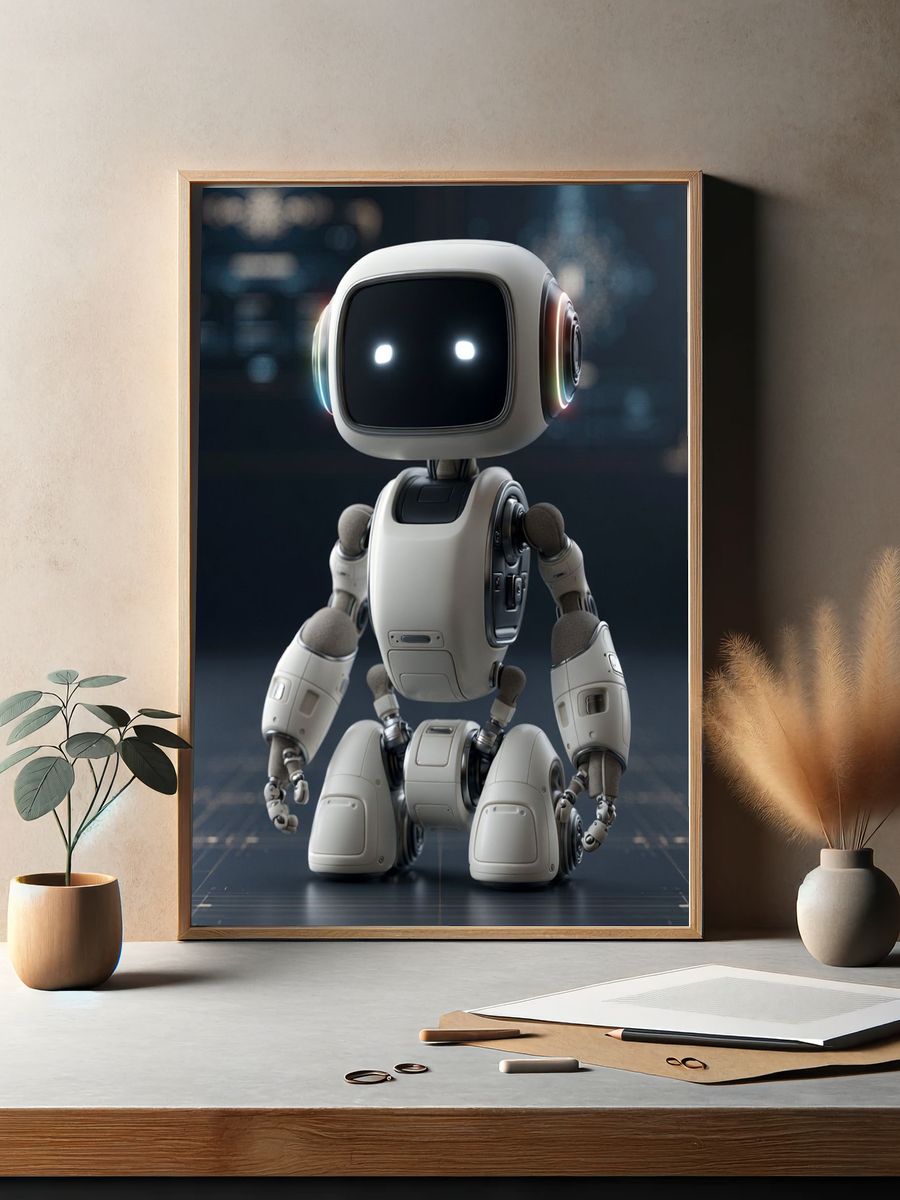 Cute Futuristic Robot Illustration Poster. — room view 2