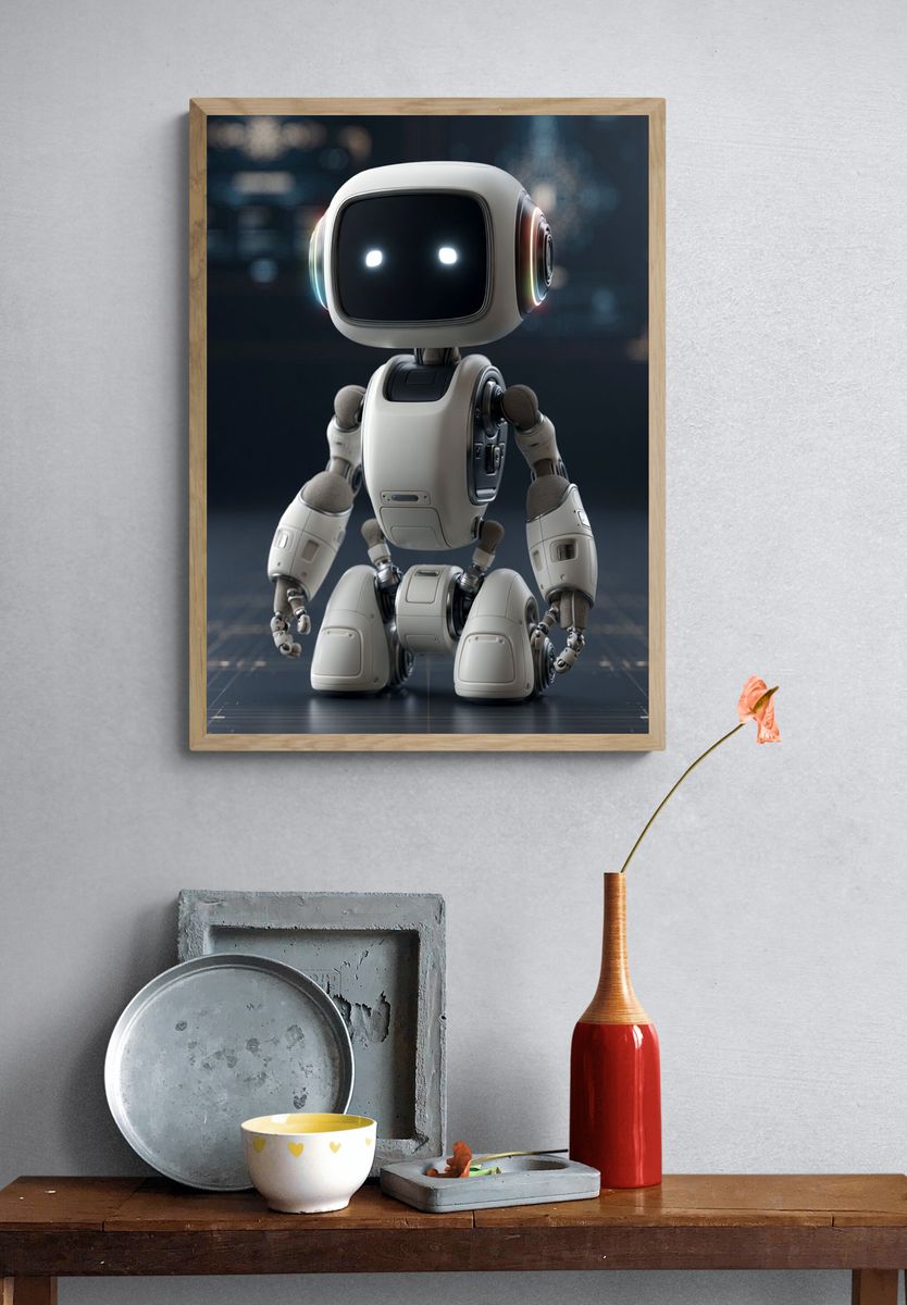 Cute Futuristic Robot Illustration Poster. — room view 3