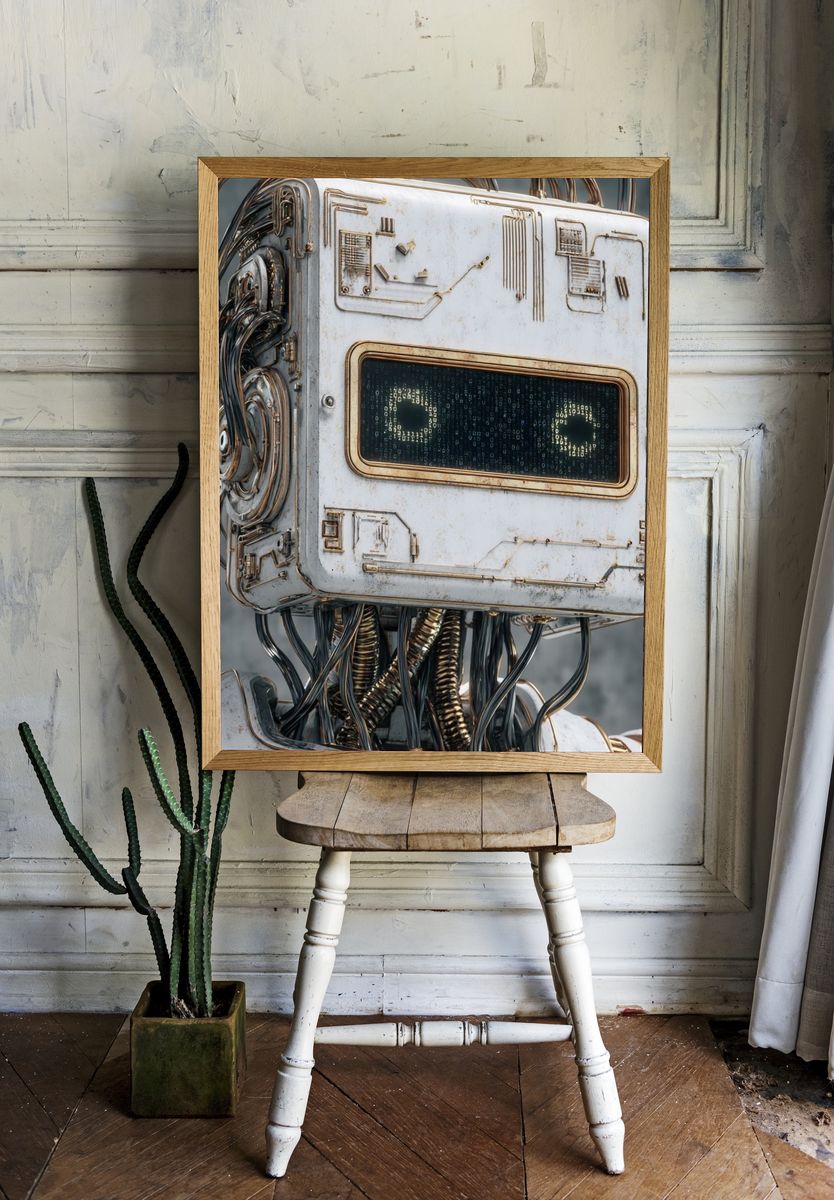 Cyber Robot Portrait Poster. — room view 1