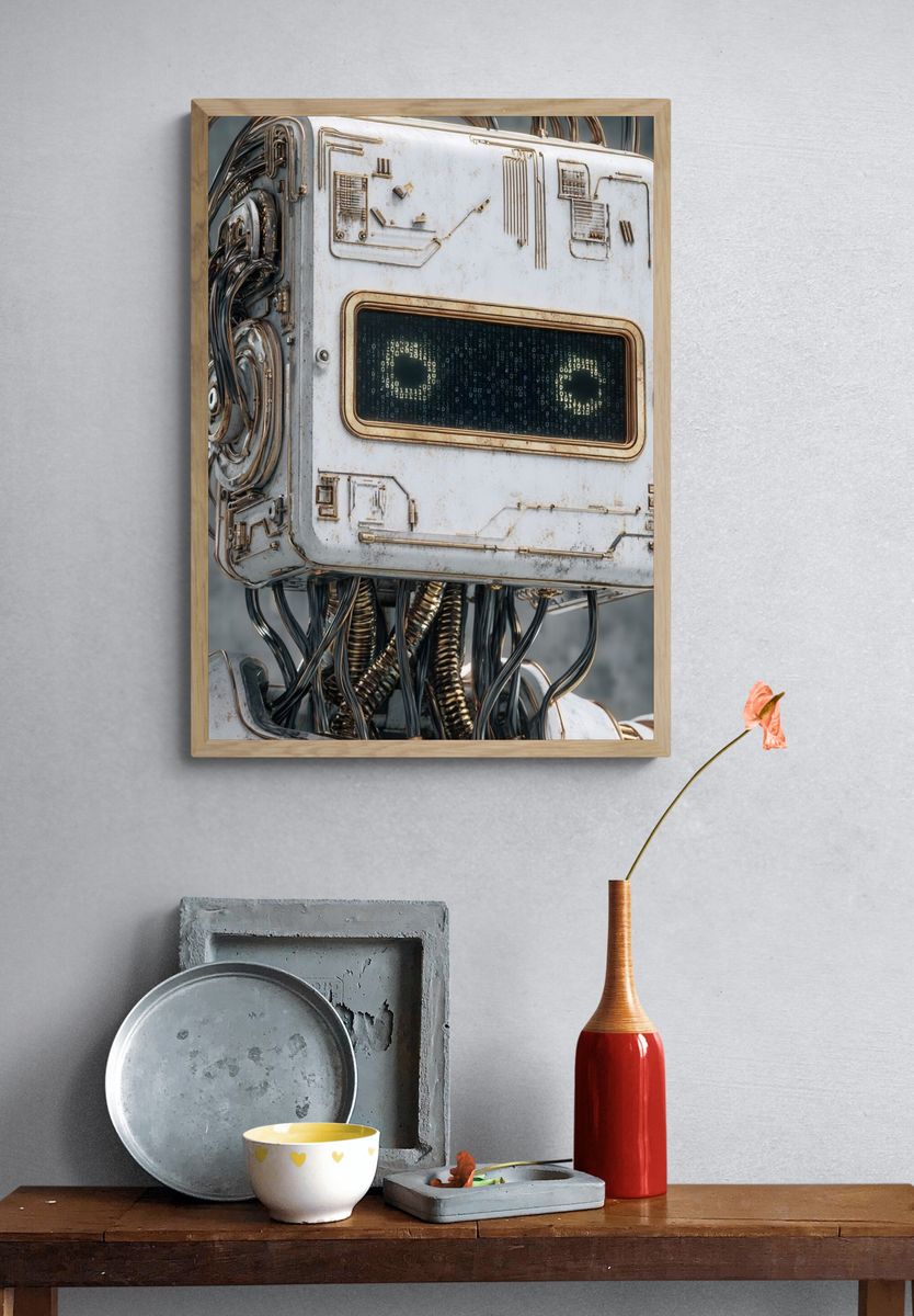 Cyber Robot Portrait Poster. — room view 3