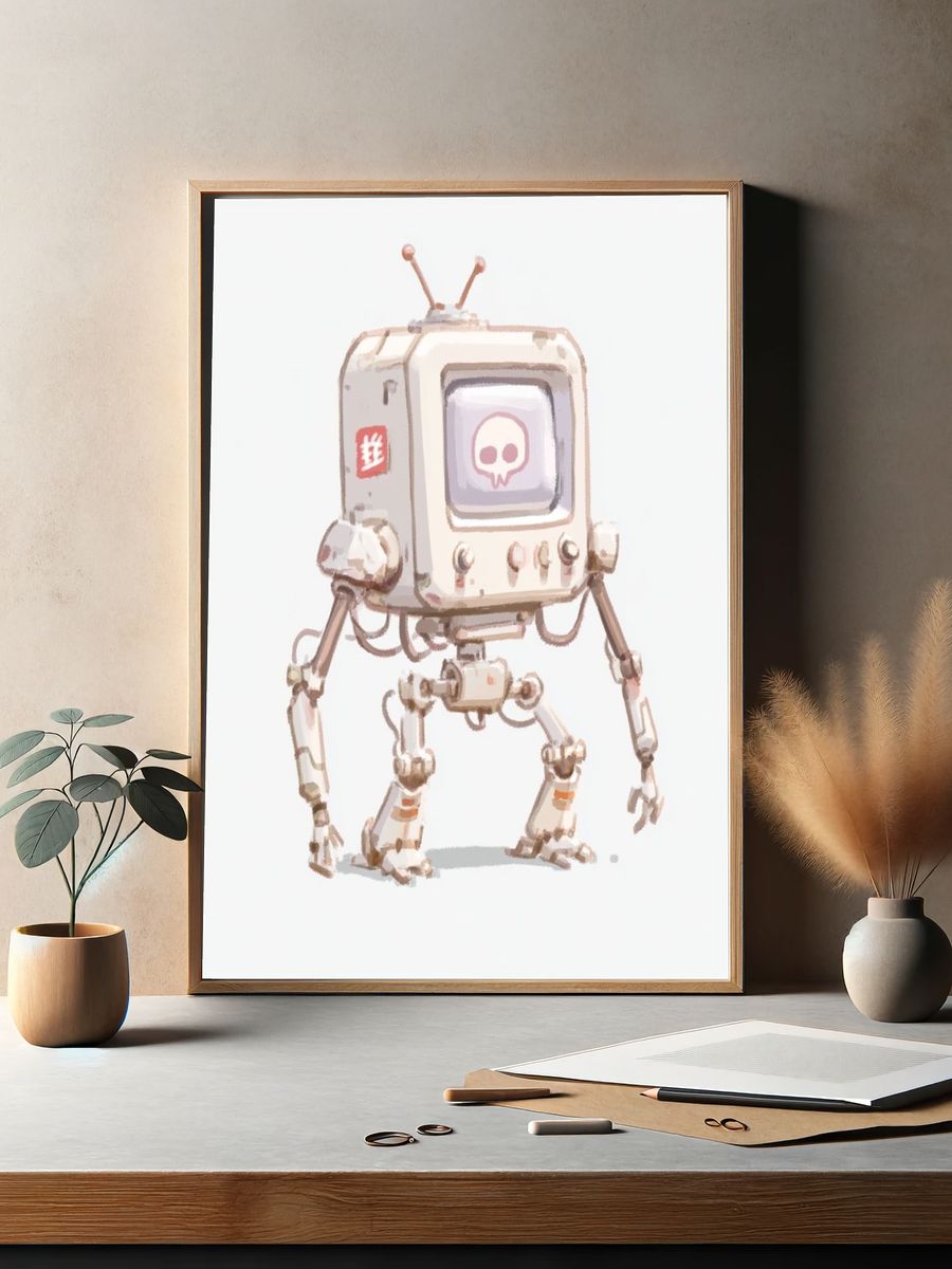 Cute Retro Robot Illustration Poster. — room view 2