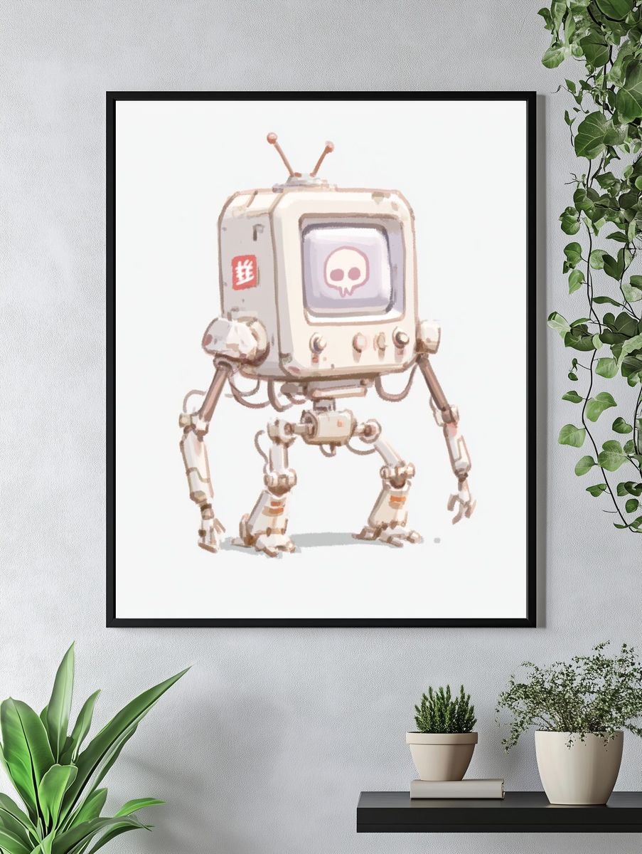 Cute Retro Robot Illustration Poster. — room view 4