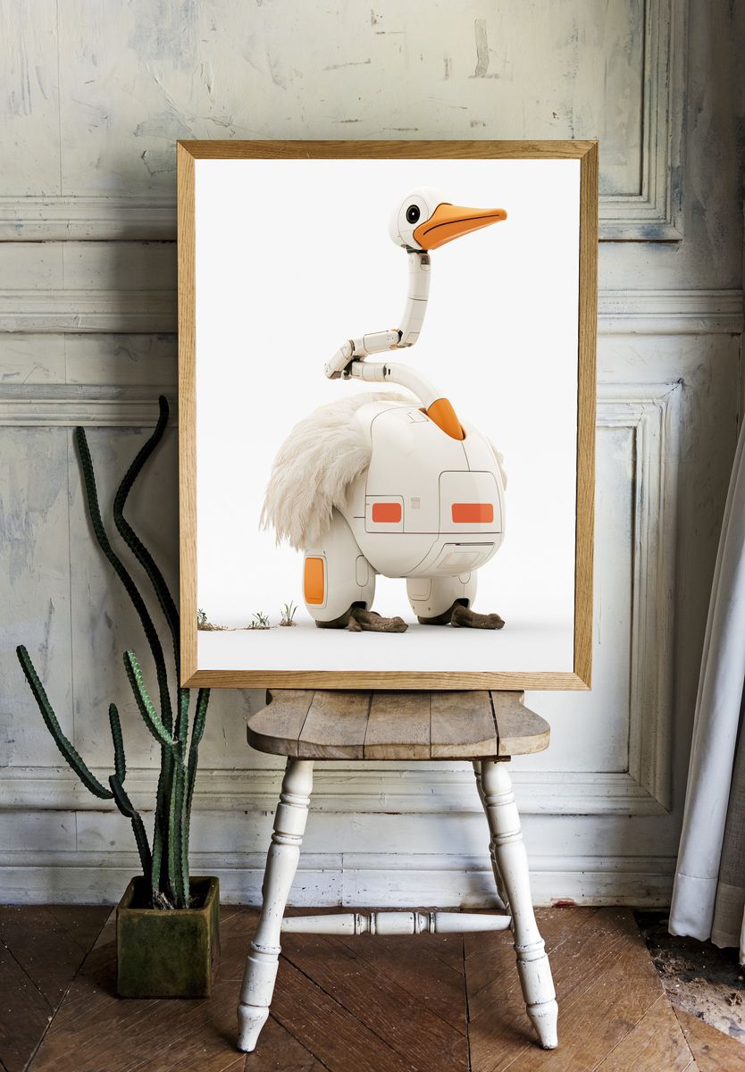 Robot Ostrich Illustration Poster. room preview