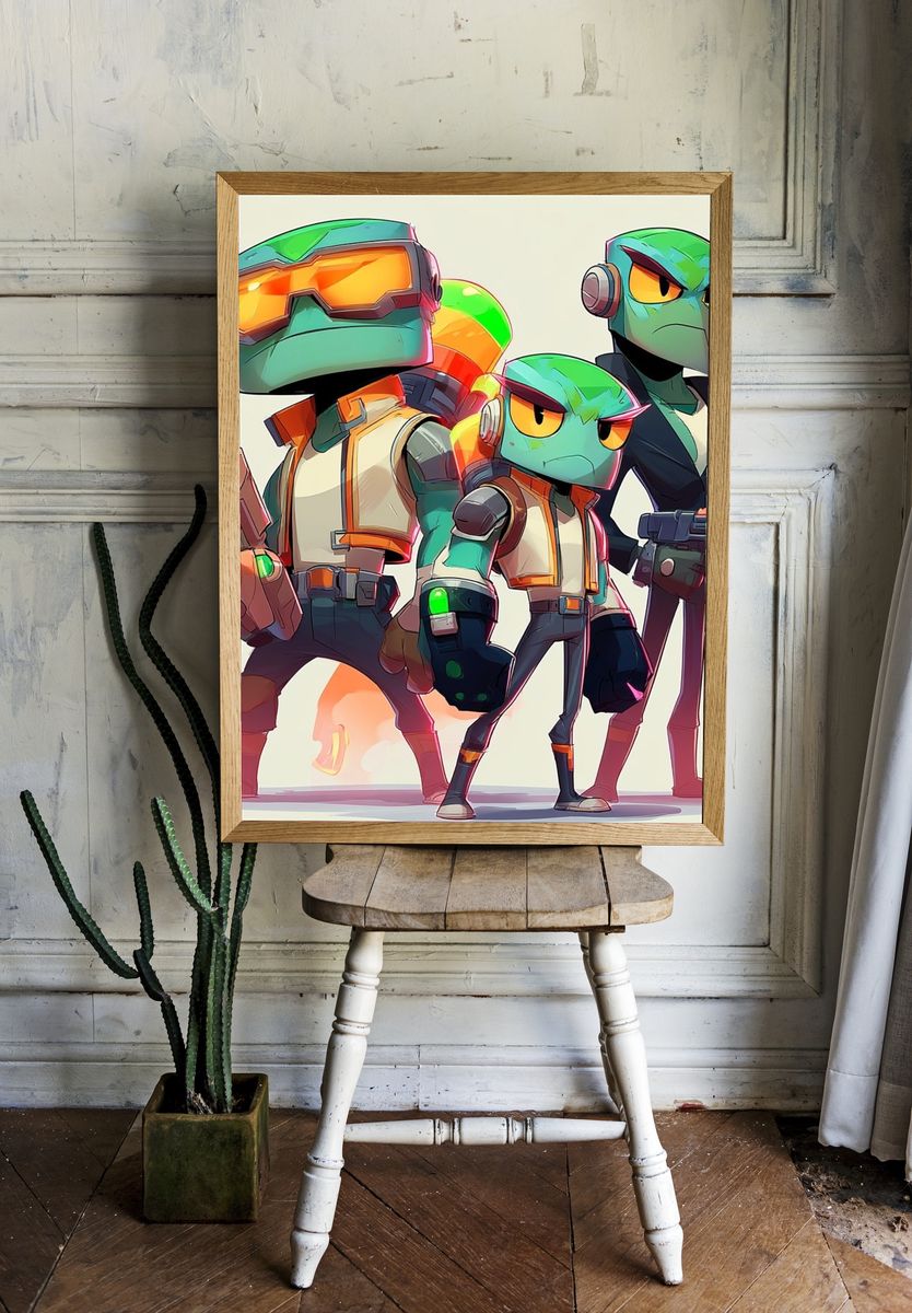 Robot Trio Digital Art Poster. room preview