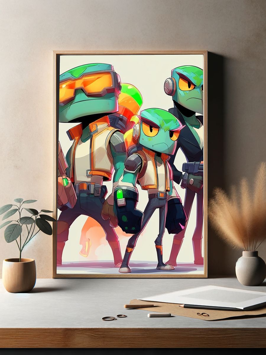 Robot Trio Digital Art Poster. — room view 2