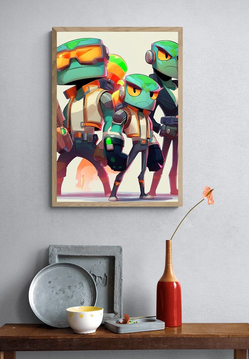 Robot Trio Digital Art Poster. — room view 3