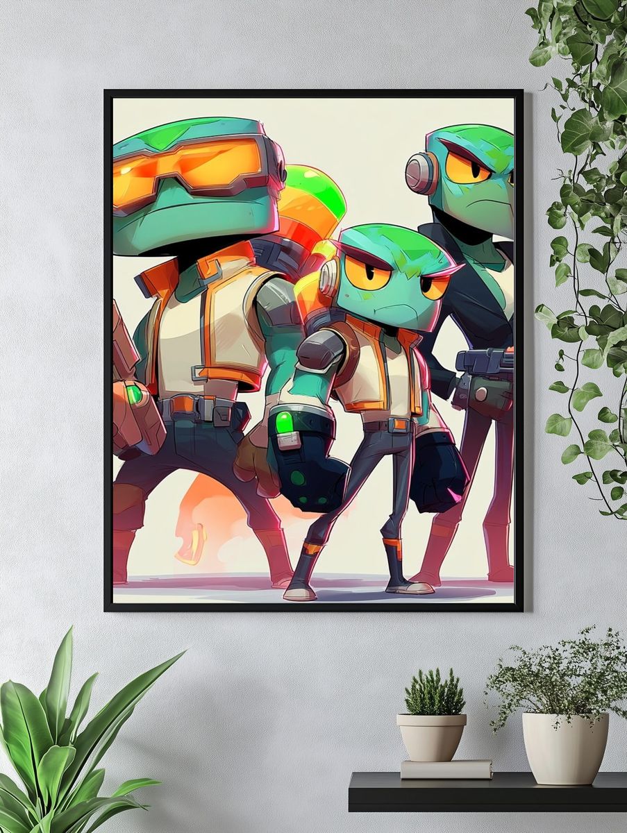 Robot Trio Digital Art Poster. — room view 4