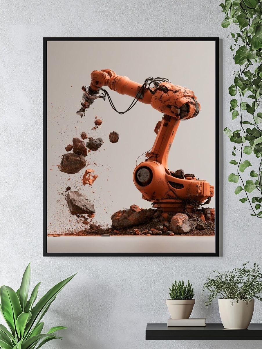 Orange Industrial Robot Arm Poster. — room view 4