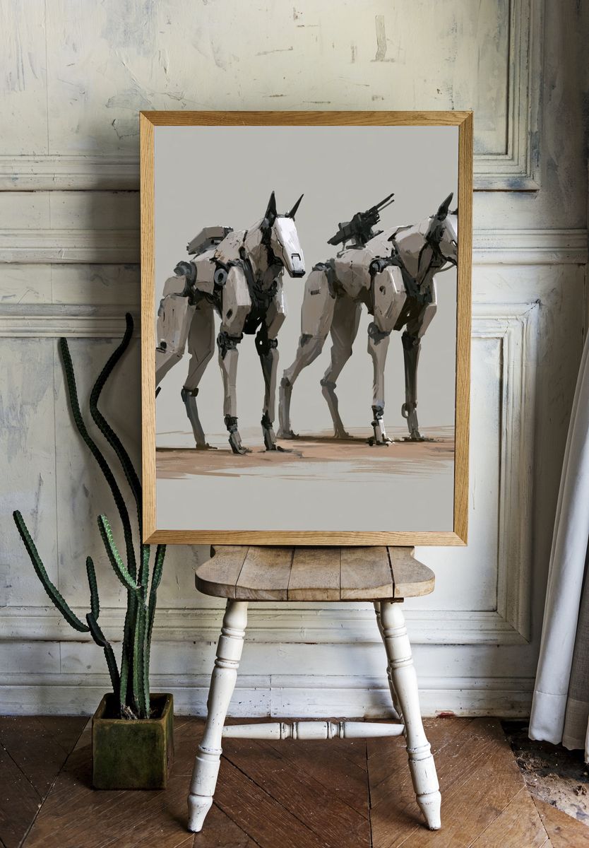 Mechanical Horses Digital Art Print. room preview