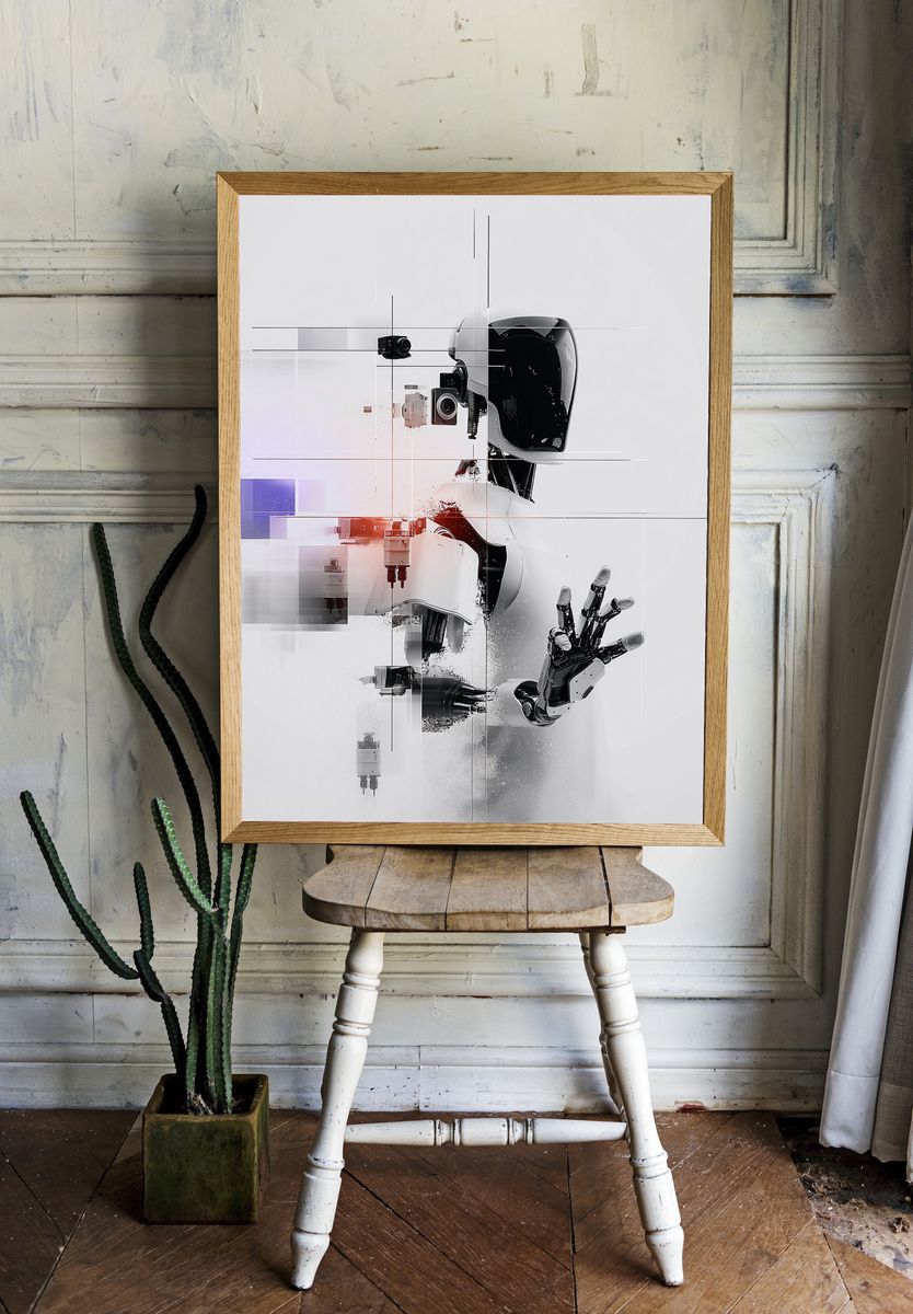 Futuristic Robot Portrait Print. — room view 1