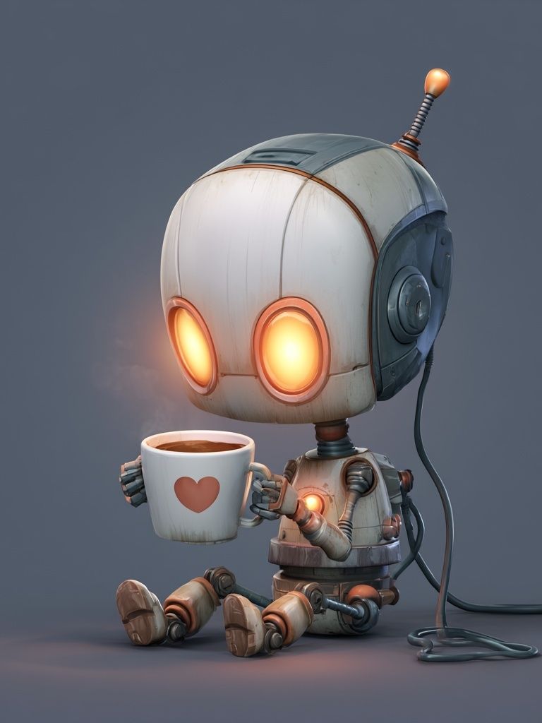 Cute Robot Coffee Break Illustration Poster. poster detail