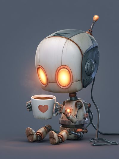 Cute Robot Coffee Break Illustration Poster. poster