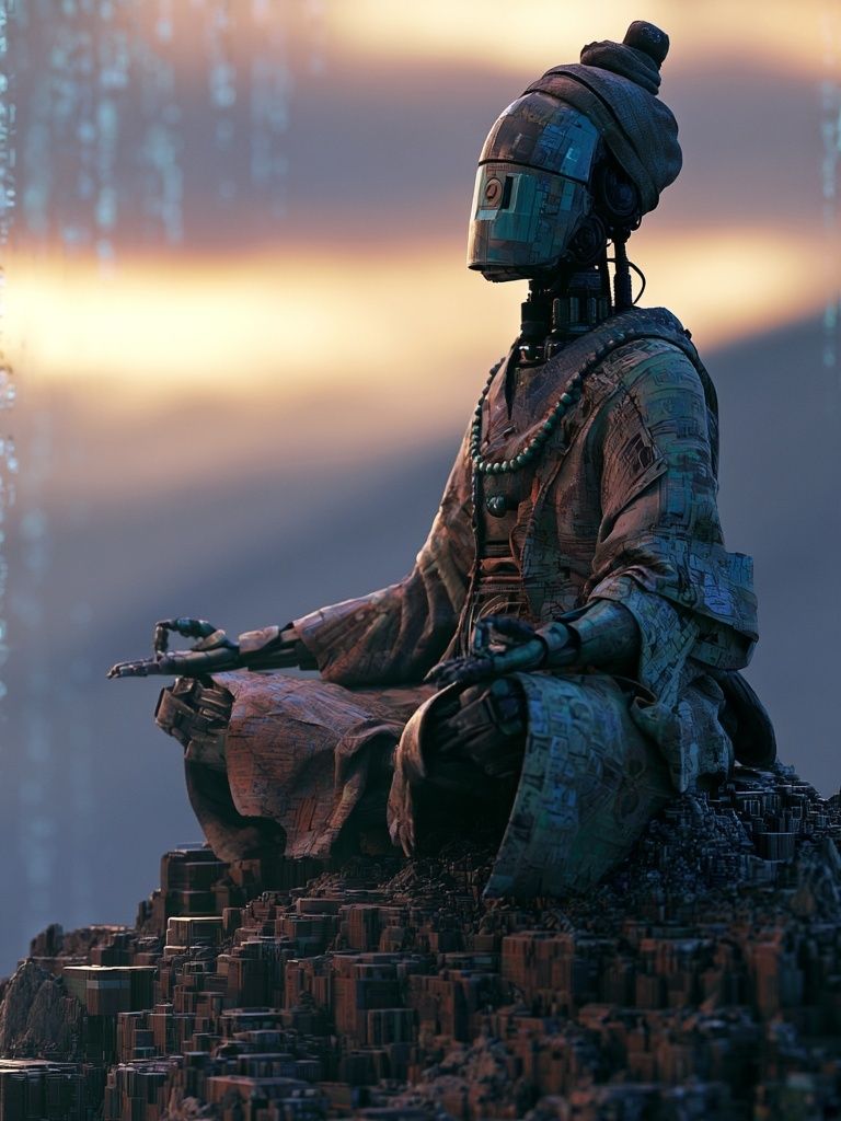 Meditating Robot — Sci-Fi Print. poster — illustration art
