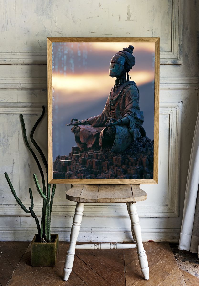 Meditating Robot — Sci-Fi Print. room preview