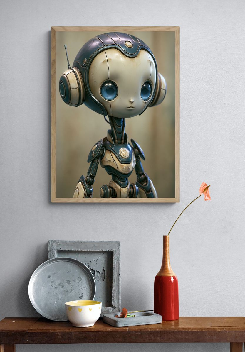 Cute Robot Portrait Print. — room view 3