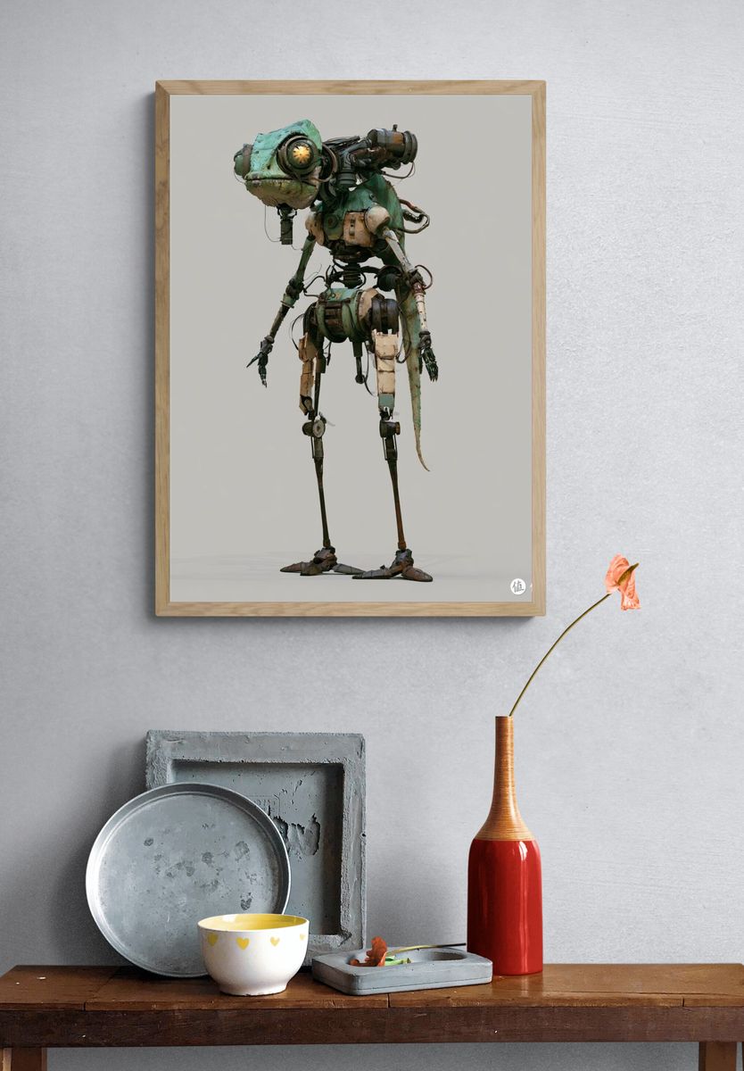 Rusty Robot Illustration Poster. — room view 3