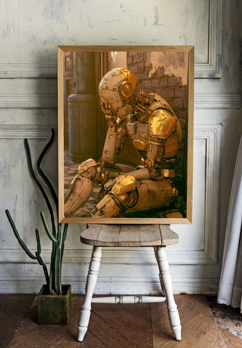 Melancholy Robot Portrait Poster. — room view 1