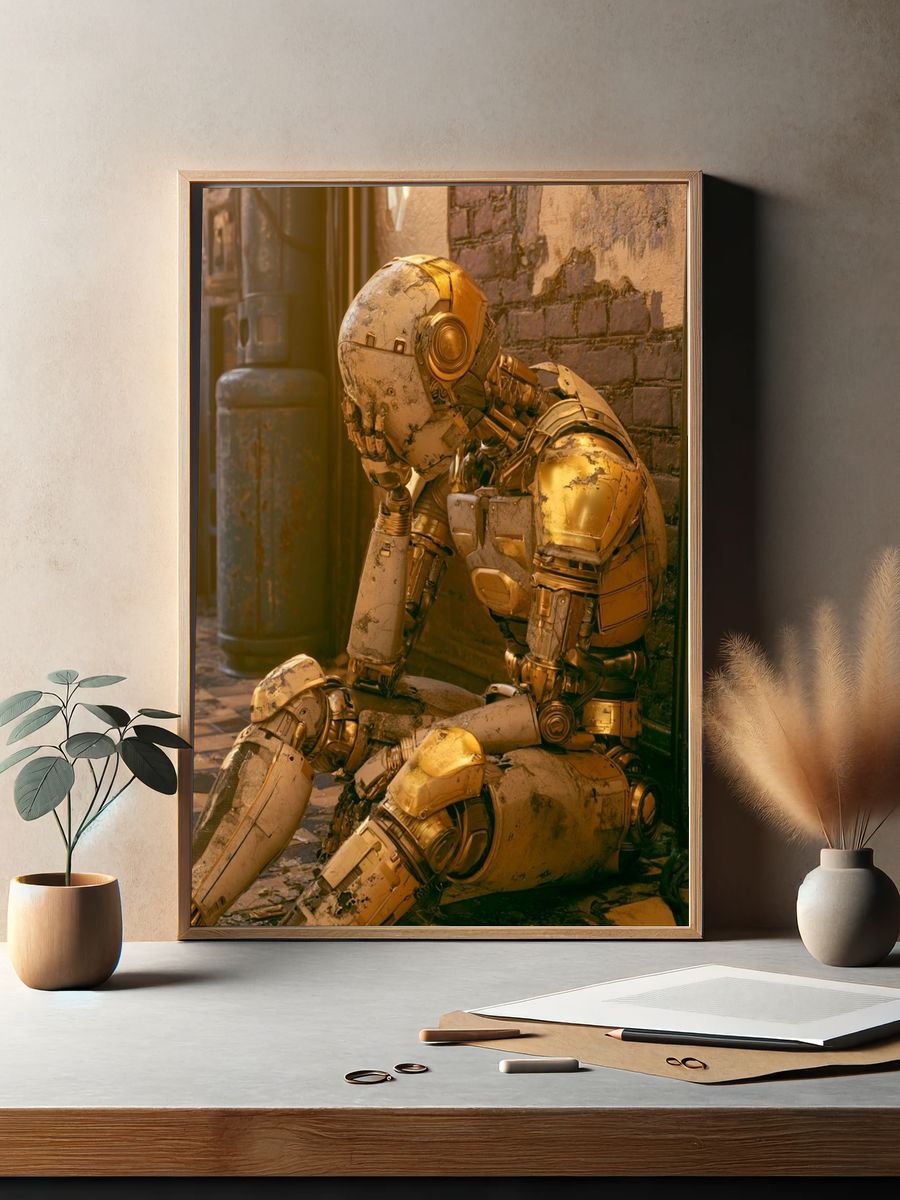 Melancholy Robot Portrait Poster. — room view 2