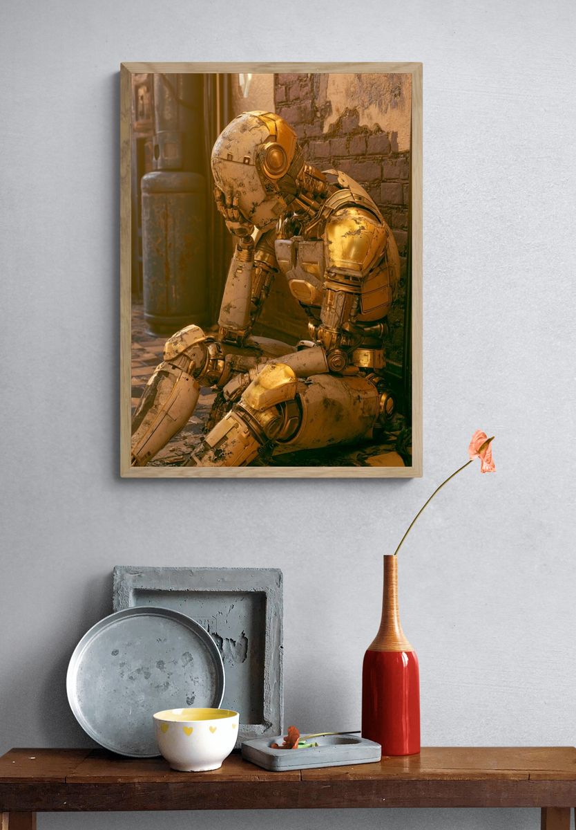 Melancholy Robot Portrait Poster. — room view 3
