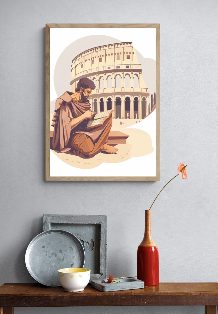 Roman Scholar Colosseum Illustration Poster. — room view 3