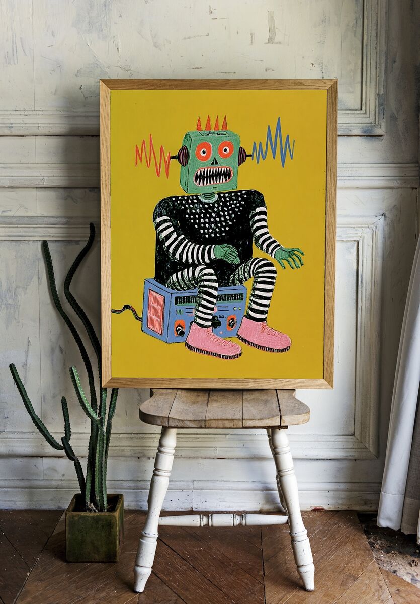 Retro Robot Illustration Poster. — room view 1