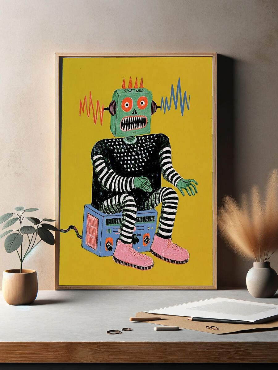 Retro Robot Illustration Poster. — room view 2