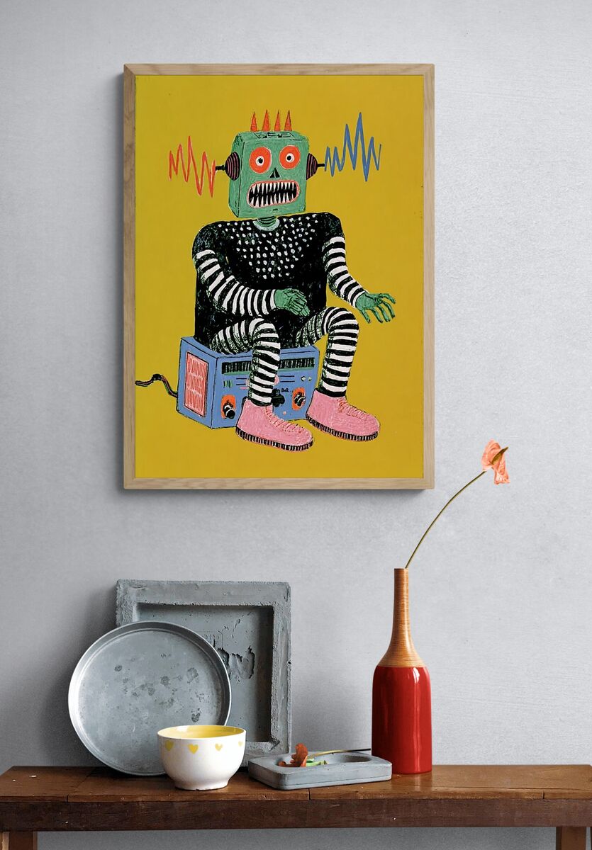 Retro Robot Illustration Poster. — room view 3