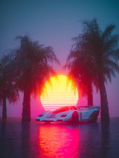 Retro Sports Car at Sunset Poster
