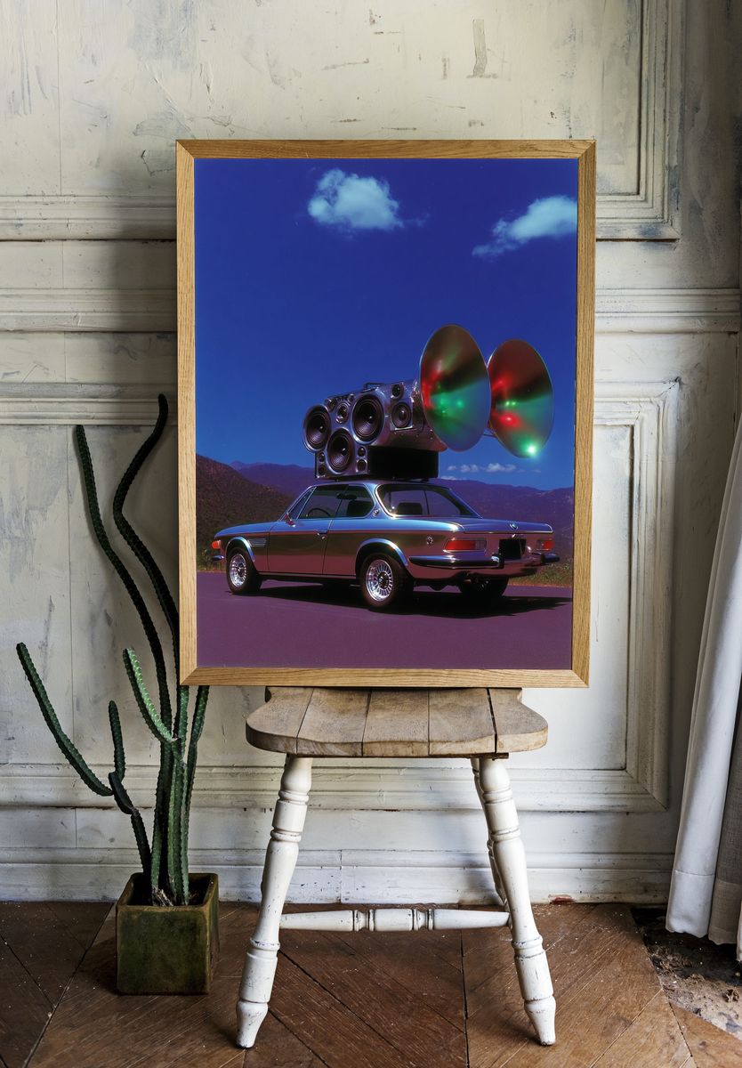 Retro Sound System Car Poster. — room view 1